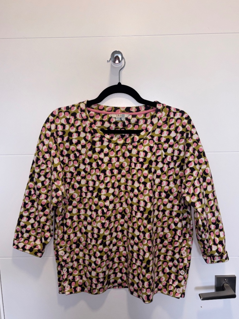 Boden Pink Green Black Abstract Print Cotton Top Size US 8